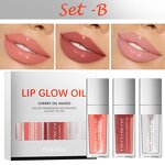 Lip Glow Oil Set Manufacturer - 3in1 Nourishing Crystal Clear Hydrating 3 Color Tinted