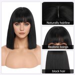 Bob Wig Manufacturer - Straight Short Black with Bangs Heat Resistant Synthetic