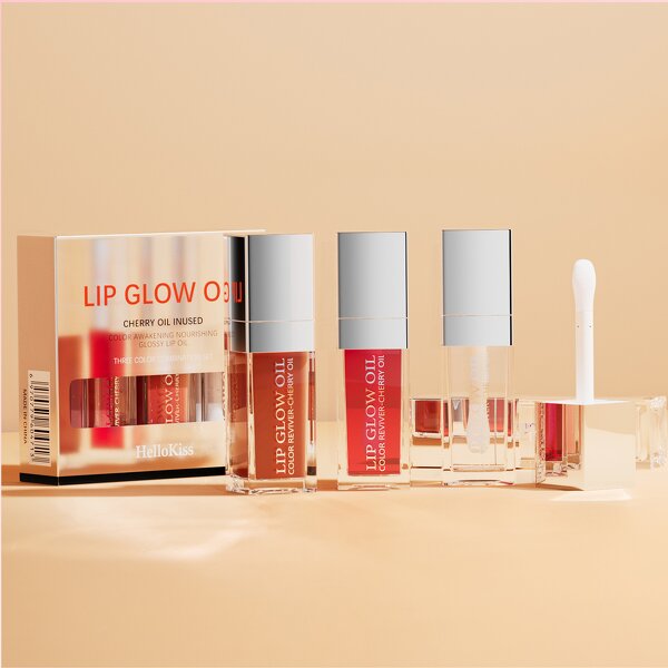 Lip Glow Oil Set Manufacturer - 3in1 Nourishing Crystal Clear Hydrating 3 Color Tinted