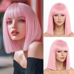 Bob Wig Manufacturer - Straight Short Black with Bangs Heat Resistant Synthetic