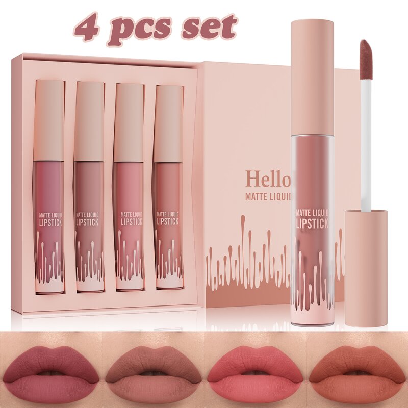 Liquid Lipstick Set Manufacturer - Hellokiss LC-107 Waterproof 4-Piece Matte Ink