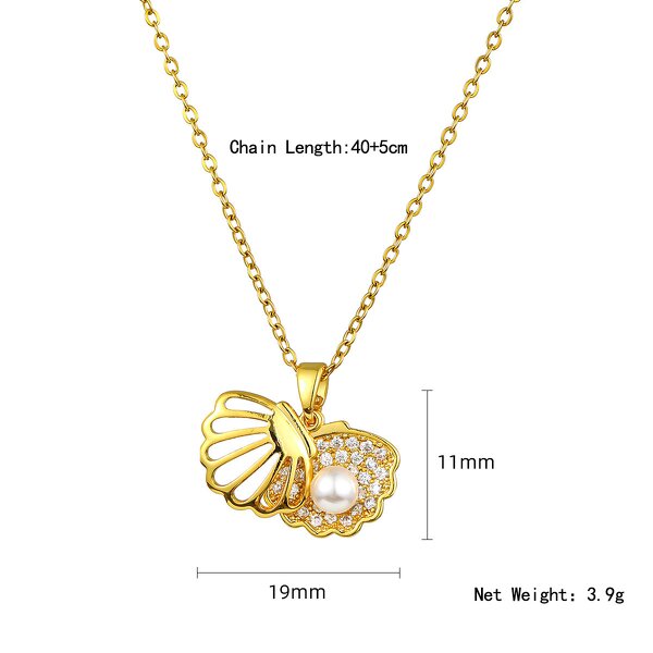 Necklace - Manufacturer 18K Gold Shell Zircon Stainless Steel Pearl Hollow Open