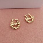 Earrings - Manufacturer OEM Custom 18/25mm 18K Gold Twist Nameplate Hoop Kids
