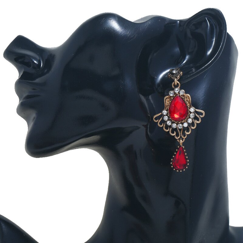 Earrings - Manufacturer Zinc Alloy Crystal Ruby Vintage Scalloped Tassel Drop