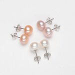 Earrings - Manufacturer S925 Silver 5-10mm 5A Semi Round Freshwater Pearl Stud