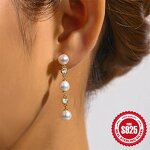 Earrings - Manufacturer S925 Silver 18K Gold Pearl Zircon Tassel Drop Stud