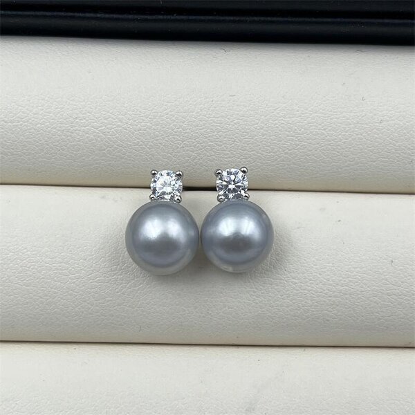 Earrings - Manufacturer S925 Silver 9mm 5A Pearl Zircon Diamond Set Light Stud