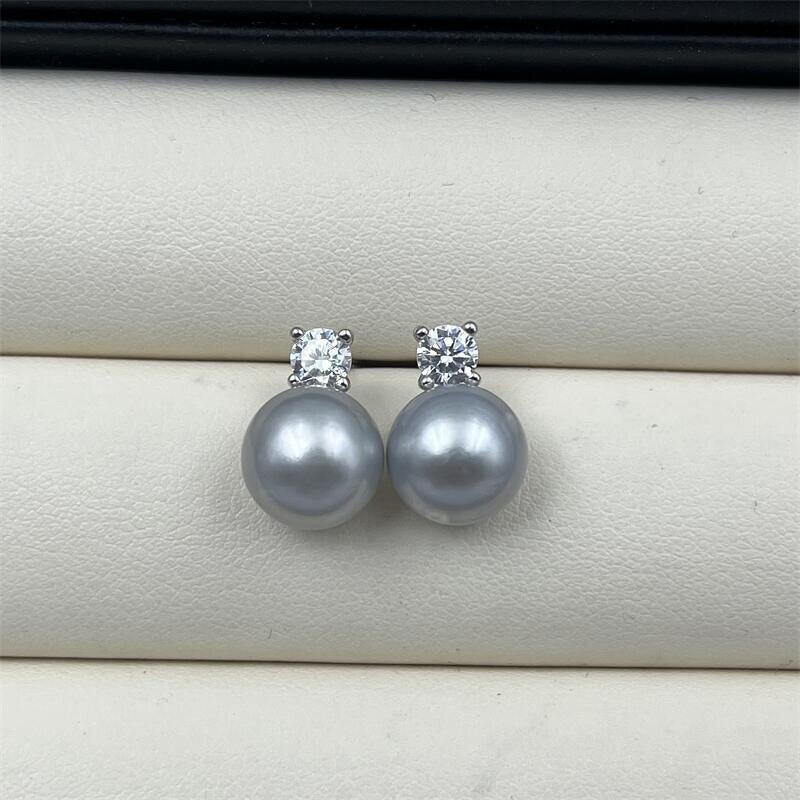 Earrings - Manufacturer S925 Silver 9mm 5A Pearl Zircon Diamond Set Light Stud