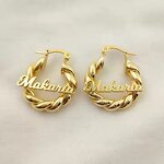 Earrings - Manufacturer OEM Custom 18/25mm 18K Gold Twist Nameplate Hoop Kids