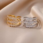 Ring - Manufacturer Wholesale Gold Silver Geometric Multilayer Zircon Open Women
