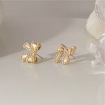 Earrings - Manufacturer S925 Silver 14K Gold Pearl Bow Stainless Steel Stud