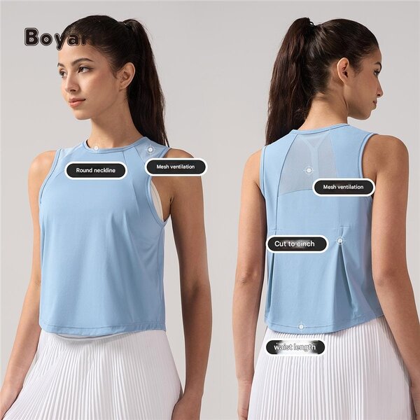 Yoga Crop Top - Manufacturer Women's Mesh Quick-Dry Sleeveless Round Neck Gym