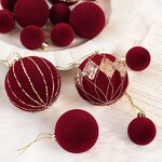 Christmas Ball Ornaments Manufacturer - Wholesale Red Flocking Velvet Fabric Baubles