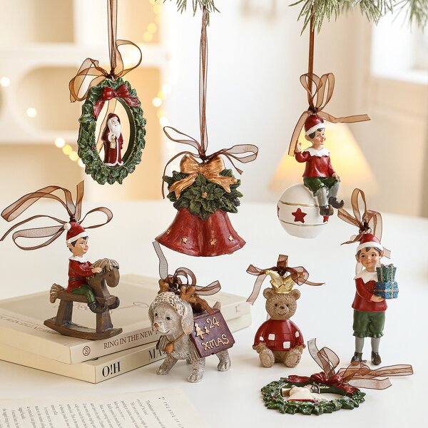 Christmas Tree Ornaments Manufacturer - Retro 3D Resin Pendant Bows Stockings