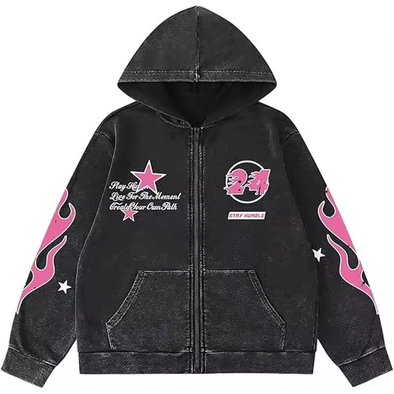 Men's Hoodie Manufacturer - Gothic Grunge Graphic 100% Cotton Zip-up Streetwear