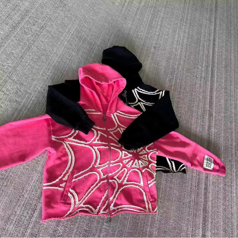 Men's Hoodie Manufacturer - OEM Designer Raw Cut Hem Spider Applique Embroidery