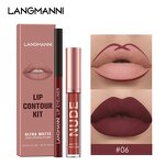 Makeup Set - Manufacturer Langmanni Lip Gloss Liner 2 Suit Matte No Stain on Cup