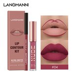 Makeup Set - Manufacturer Langmanni Lip Gloss Liner 2 Suit Matte No Stain on Cup