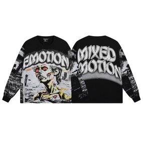Long Sleeve - Manufacturer 100%Cotton Graffiti Printed Retro Loose Embroidered