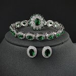 Jewelry Set - Manufacturer Green Oval Zircon Ring Bracelet Earring 3PCS