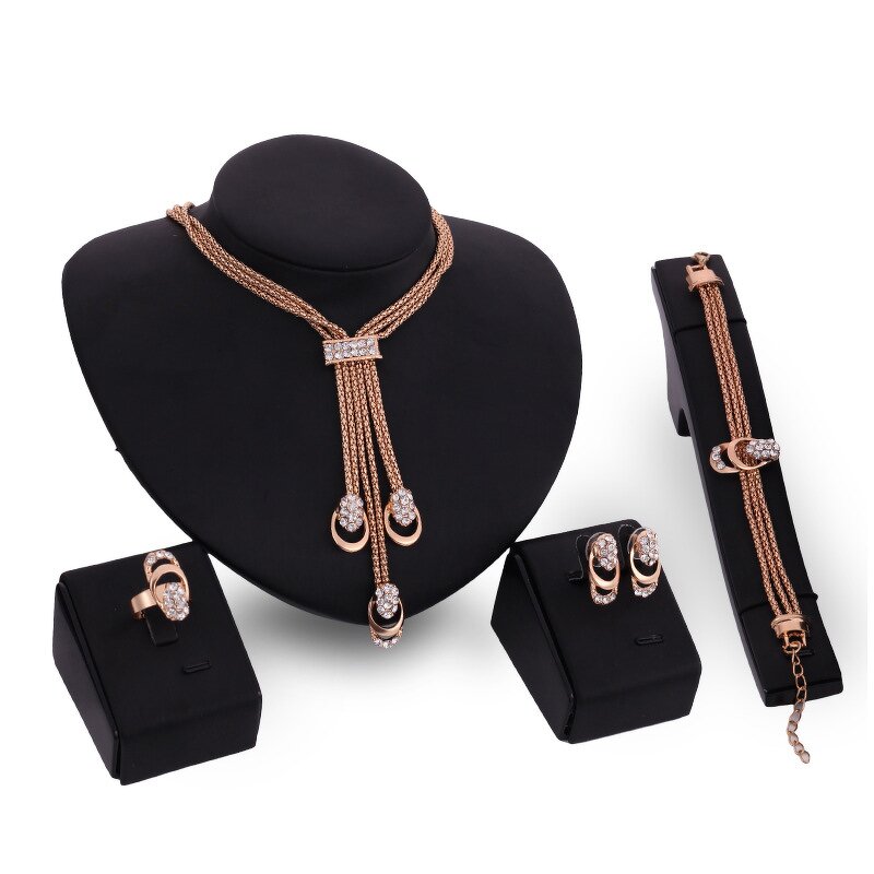 Jewelry Set - Manufacturer 4PCS African Tassel 18K Gold Dubai Crystal Bridal