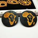 Earrings - Manufacturer Black African Map Afro Queen Painted Wood for Women