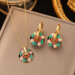 Jewelry Set - Manufacturer Vintage Flower Gold Plated Enamel Stainless Steel