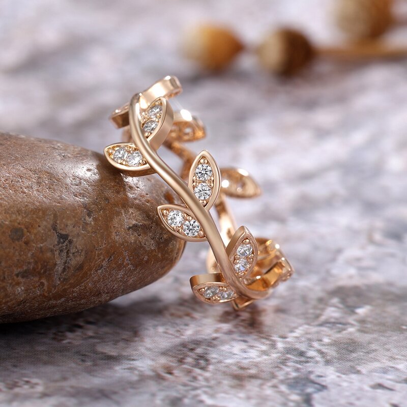 Ring - Manufacturer 18K Gold Plated CZ Zircon Olive Leaf Branch Shape