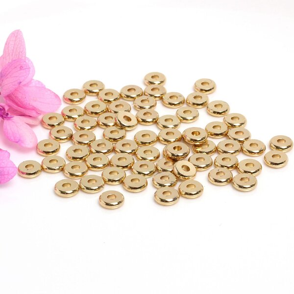 Spacer Beads - Manufacturer Gold Plated Flat Round DIY Jewelry Making
