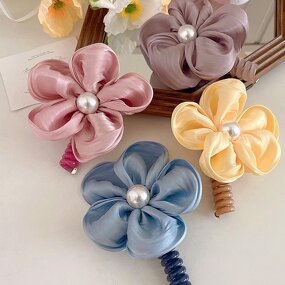Hair Scrunchies - Manufacturer Big Flower Pearl Candy Color Princess