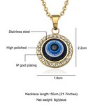 Necklace - Manufacturer Turkish Blue Eye Gold Stainless Steel Rhinestone Evil