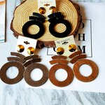 Earrings - Manufacturer African Geometric Wooden Drop Long Hollow Round for Girls