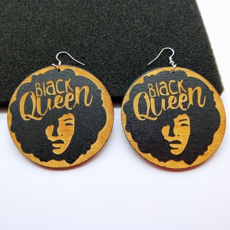 Earrings - Manufacturer Black African Map Afro Queen Painted Wood for Women