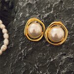 Earrings - Manufacturer 18K Gold Plated Vintage Hollow Freshwater Pearl Stud