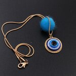 Necklace - Manufacturer 18K Gold Snake Chain 19MM Blue Evil Eyes Pendant