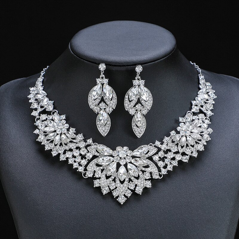 Jewelry Set - Manufacturer Rhinestone Crystal Bridal Silver Floral Statement
