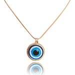 Necklace - Manufacturer 18K Gold Snake Chain 19MM Blue Evil Eyes Pendant