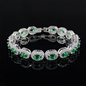 Jewelry Set - Manufacturer Green Emerald Bracelet Ring Earring 3PCS