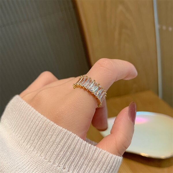 Ring - Manufacturer 18K Gold CZ Zircon Open Adjustable Square Sparkling