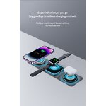 Wireless Charger - Manufacturer 15W Foldable Matte Black 3in1 Magnetic Mobile Stand