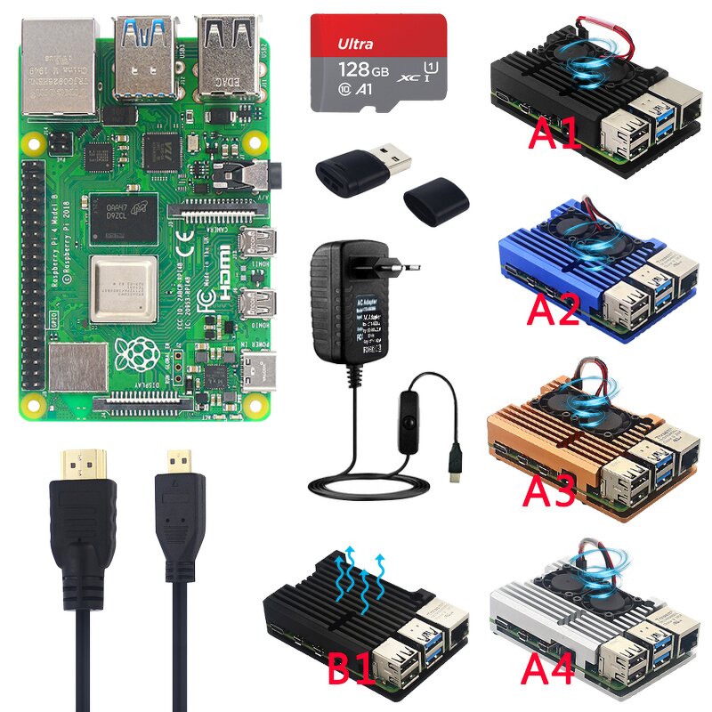 Starter Kit - Manufacturer Original Raspberry Pi 4B 2/4/8GB RAM Case TF Card Power Heatsink