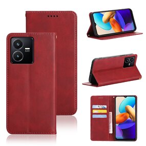 Phone Case - Manufacturer Vivo Y22s Calfskin Wallet Magnetic Solid Color Lightweight