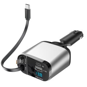Car Charger - Manufacturer X-World 4-in-1 66W Retractable 2 Ports Type-C Eco-Friendly