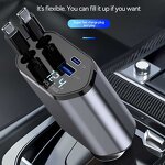 Car Charger - Manufacturer 4 in 1 Retractable Fast Charging USB C Ports Phone Adapter
