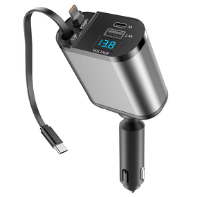 Car Charger - Manufacturer 4 in 1 65W Retractable Voltage Display iPhone Cargadores Para Celular