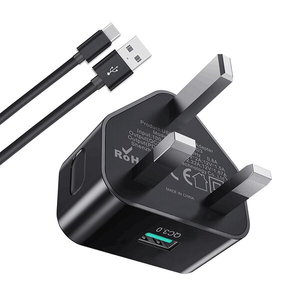 Wall Charger - Manufacturer QC3.0 USB 18W UK Plug Fast Charging Galaxy A14/A13/A04s/A12