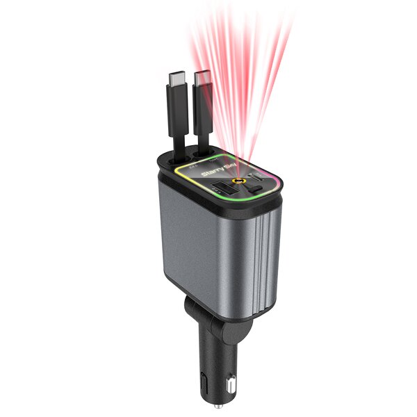 Car Charger - Manufacturer 4 in 1 Retractable Star Light Fast Charging 2 Cables Type C