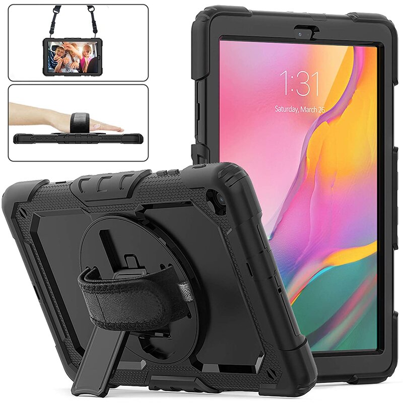 Tablet Case - Manufacturer Rotating Stand Hand Strap Silicone PC Samsung Galaxy Tab A10.1