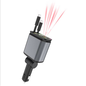 Car Charger - Manufacturer 4 in 1 Retractable Type C 2Port 45W Fast Charging Adapter