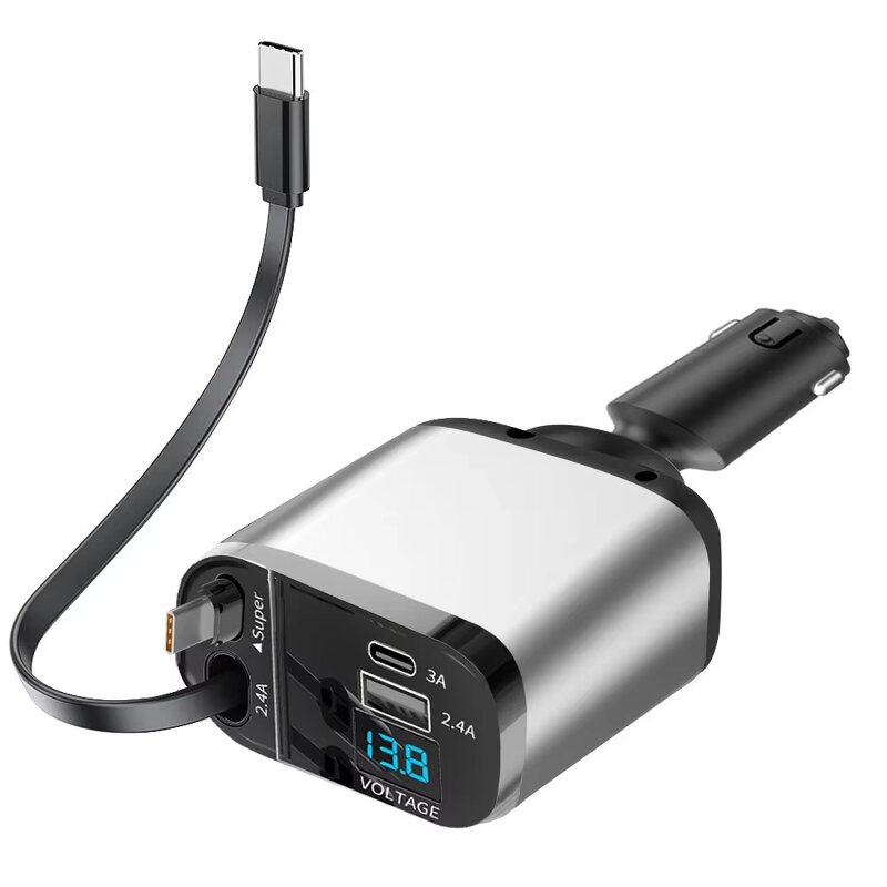 Car Charger - Manufacturer 4-in-1 Multi-Port PD Retractable Cables Fast Charging Adapter